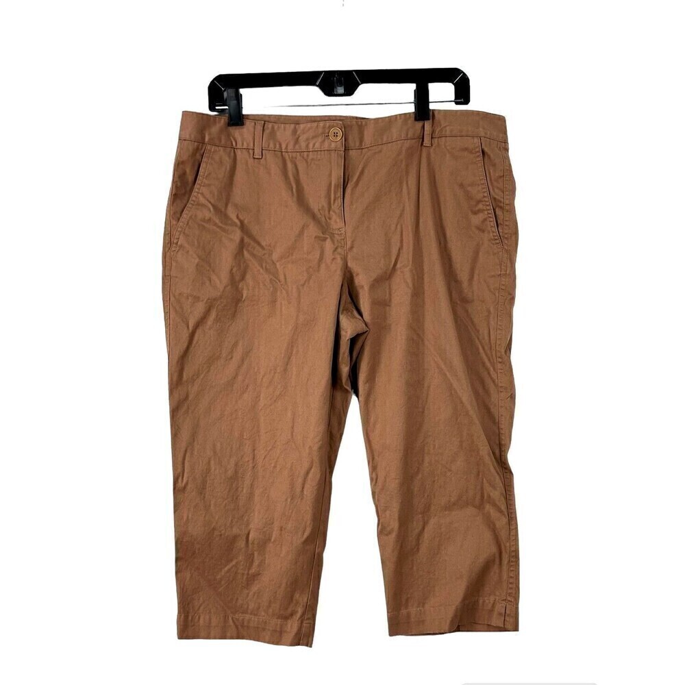 Talbots Pants Womens Petites 14P Signature Capri Tapered Mid Rise Brown Chino